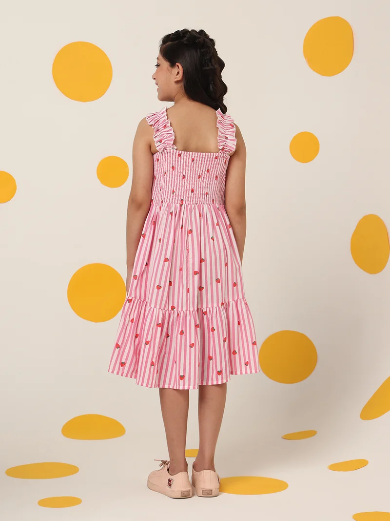 Cherry & Jerry Cherry & Jerry Stripe Printed Two Tiered knee Length A-line Dress