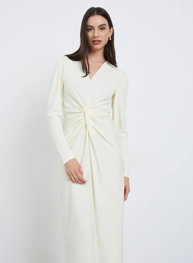 Take Two Take Two White Twist Waist V-Neck Midi Dress