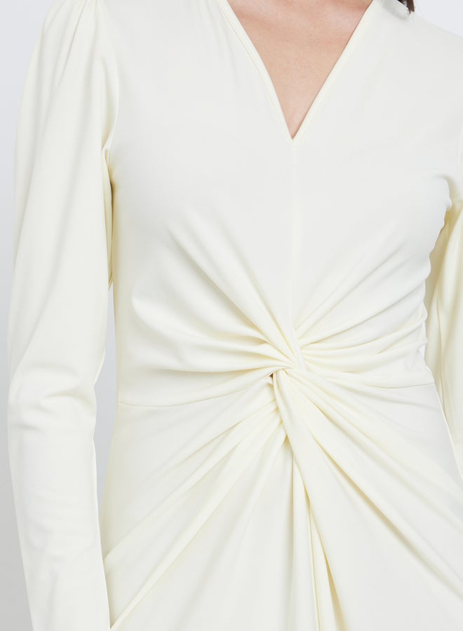 Take Two White Twist Waist V-Neck Midi Dress - Image 4