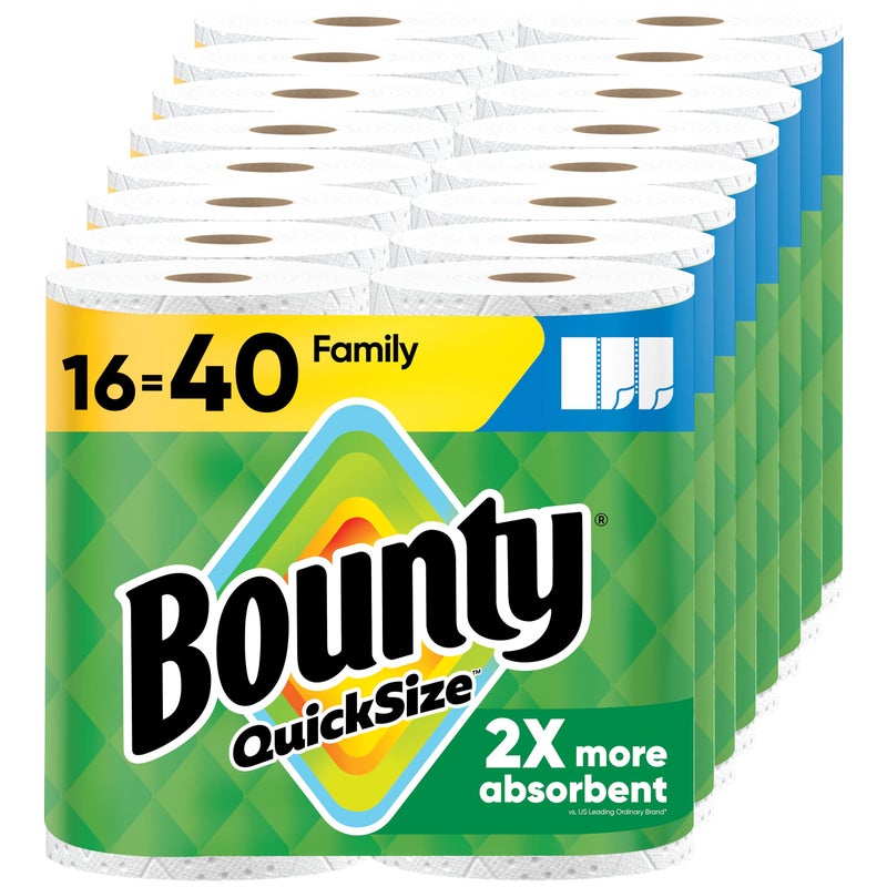 Bounty Paper Towels Quick Size, White, 16 Family Rolls = 40 Regular Rolls - Image 1