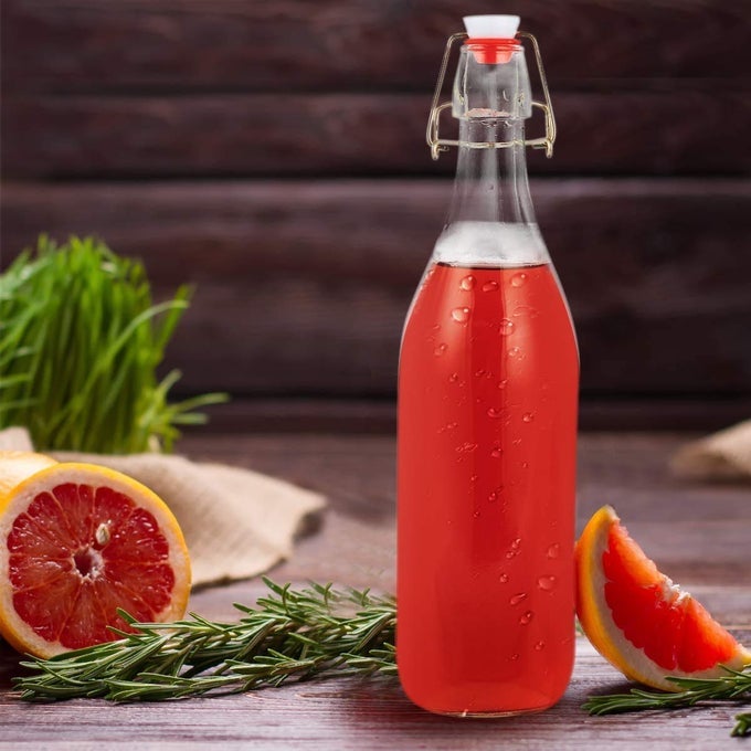 FLIP TOP GLASS BOTTLE 1 LITER PACK OF 1 SWING TOP BREWING BOTTLE WITH STOPPER FOR BEVERAGES OIL VINEGAR KOMBUCHA BEER WATER SODA KEFIR AIRTIGHT LID LEAK PROOF CAP CLEAR