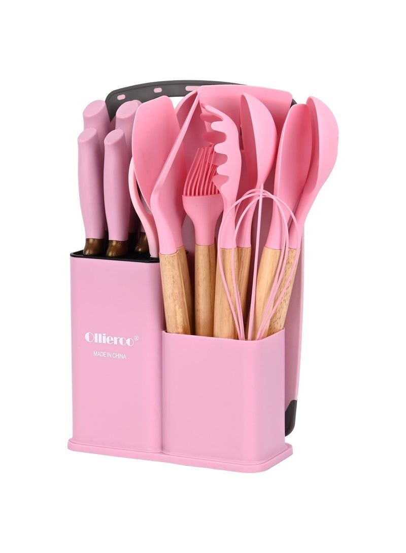 Ollieroo 19Pcs Set Of Kitchen Knives And Tools 1500G- Pink - Image 5