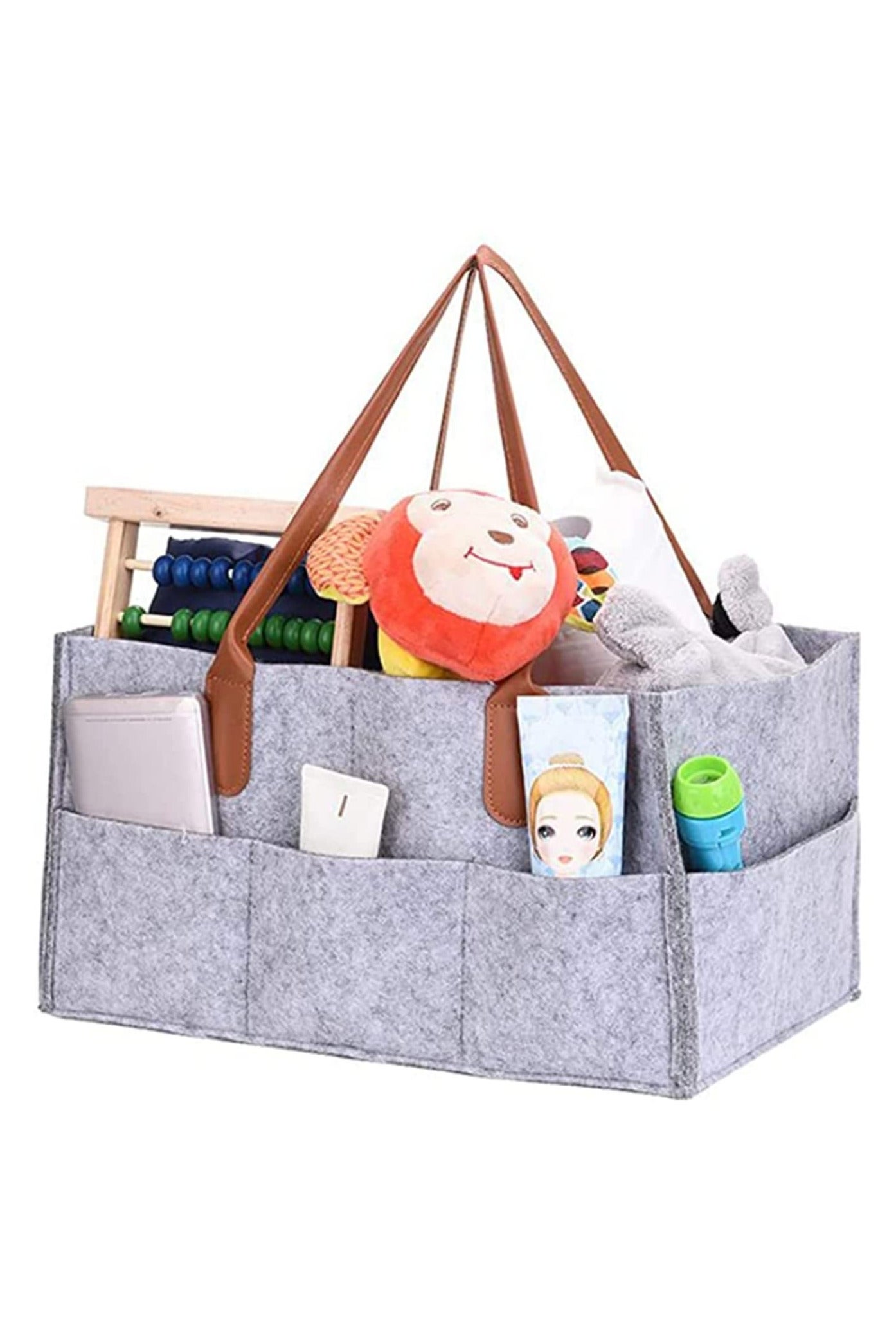 Baby Diaper Caddy Organizer Portable Holder Bag for Changing Table and Car Nursery Essentials Storage Bins Nappy Bags White Gray 33cm x 23cm x 18cm