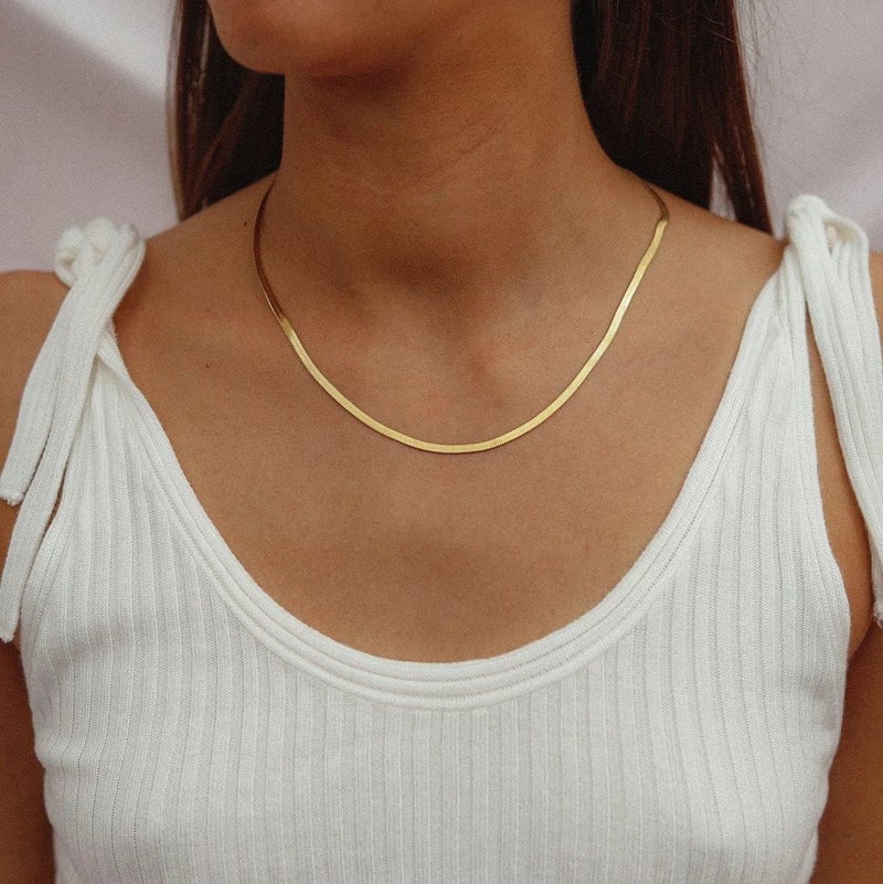 NUZON 18K Gold Plated Snake Chain Necklace Thick Flat Herringbone Necklace Gold Choker Necklaces for Women Jewelry 3MM 18" Adjustable - Image 2
