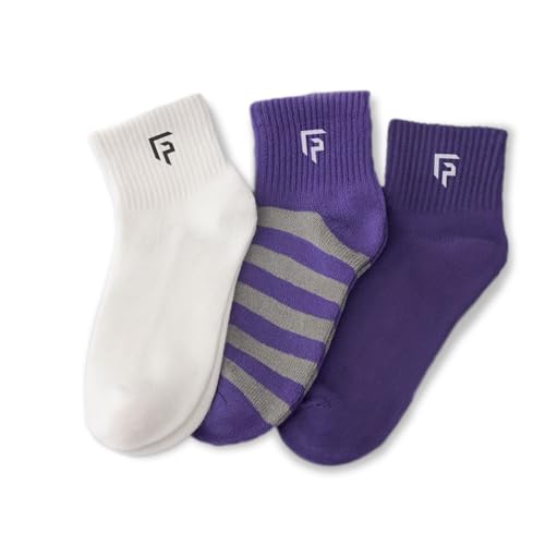FOOTPRINTS Bamboo Terry Kids Socks | Anti-Odor, Anti-Bacterial | Full-Length | Breathable & Cushioned | White & Purple | Pack of 3 - Image 1