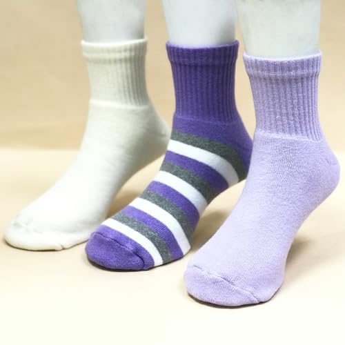FOOTPRINTS Bamboo Terry Kids Socks | Anti-Odor, Anti-Bacterial | Full-Length | Breathable & Cushioned | White & Purple | Pack of 3 - Image 4
