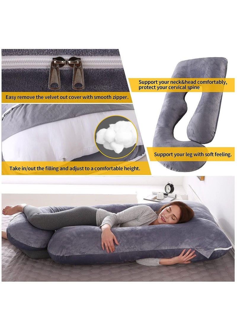 Arabest Pregnancy Pillows, Full Body Pillow with Removable Velvet Cover, Maternity Pillow for Pregnant Women (Grey)  - Image 3