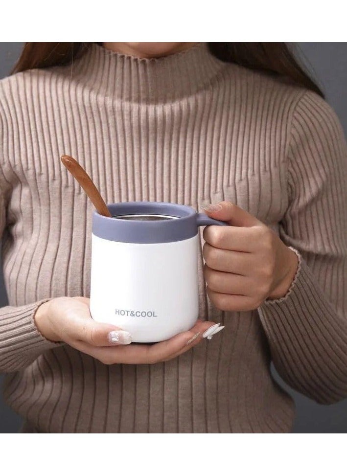 Office Coffee Cup High Efficiency Heat Preservation and Cold with Handle, Stainless Steel Cup, Stainless Steel Silicone Lid - 350ml Large Double Wall