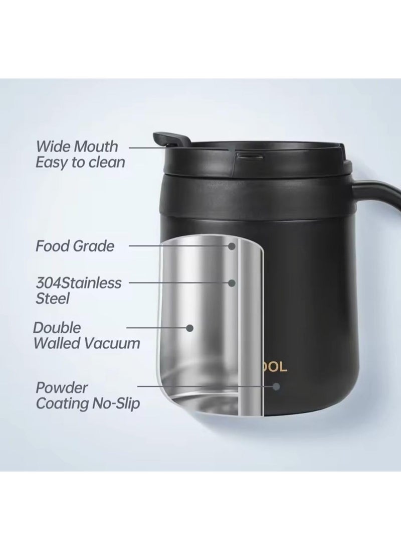 Office Coffee Cup High Efficiency Heat Preservation and Cold with Handle, Stainless Steel Cup, Stainless Steel Silicone Lid - 350ml Large Double Wall