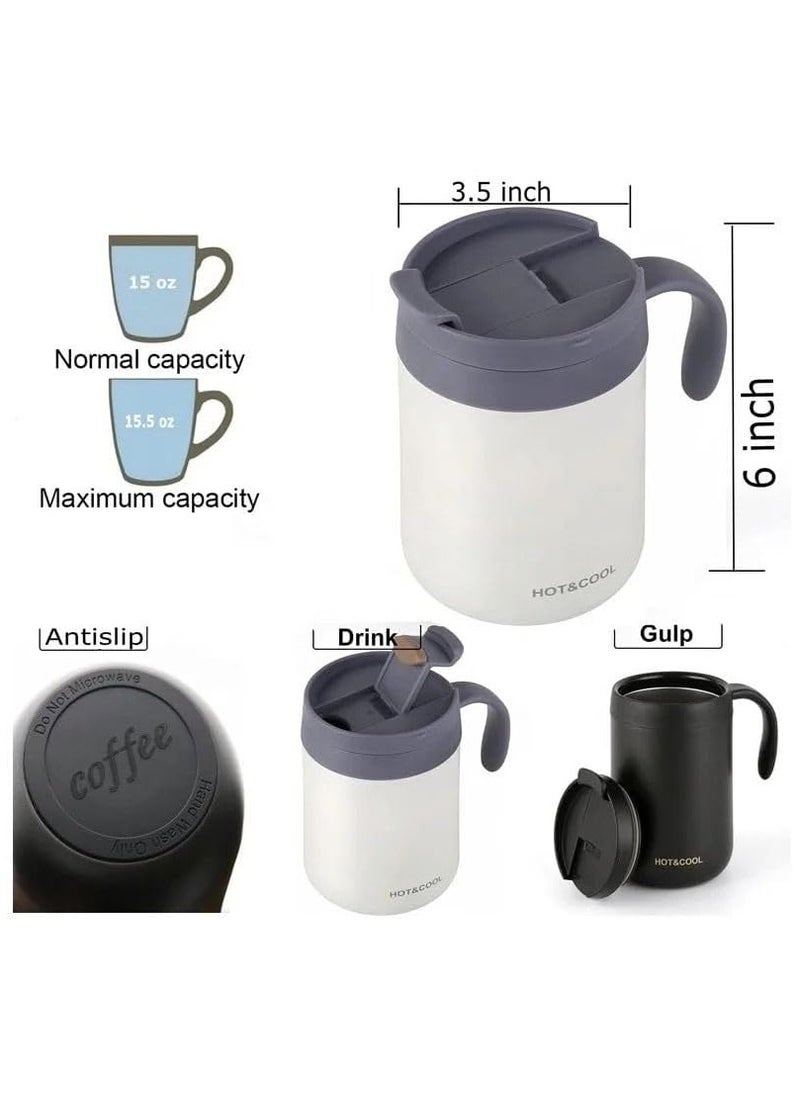 Office Coffee Cup High Efficiency Heat Preservation and Cold with Handle, Stainless Steel Cup, Stainless Steel Silicone Lid - 350ml Large Double Wall