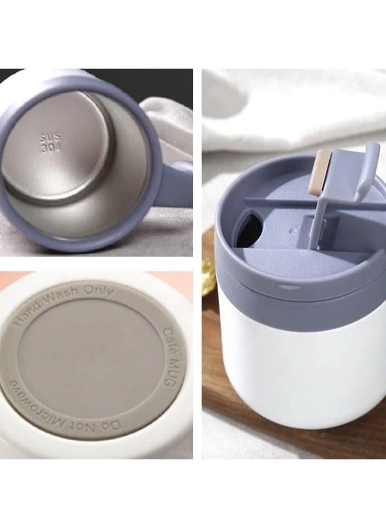 Office Coffee Cup High Efficiency Heat Preservation and Cold with Handle, Stainless Steel Cup, Stainless Steel Silicone Lid - 350ml Large Double Wall