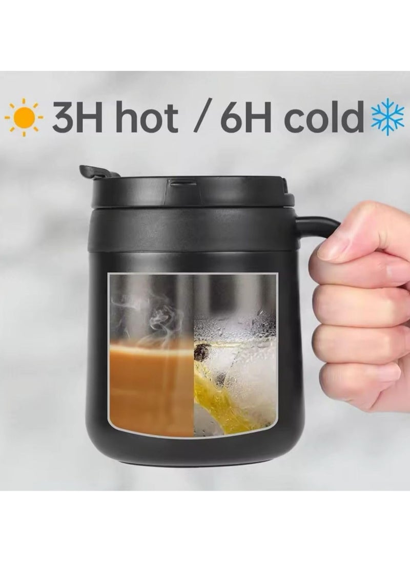 Office Coffee Cup High Efficiency Heat Preservation and Cold with Handle, Stainless Steel Cup, Stainless Steel Silicone Lid - 350ml Large Double Wall