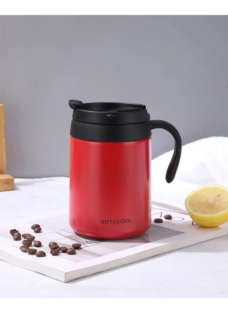 Office Coffee Cup High Efficiency Heat Preservation and Cold with Handle, Stainless Steel Cup, Stainless Steel Silicone Lid - 350ml Large Double Wall