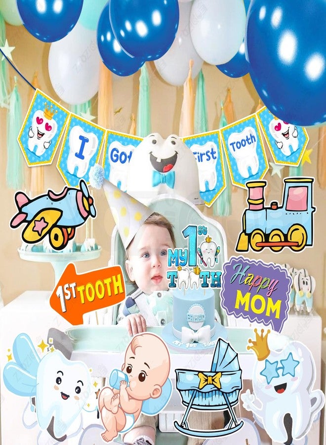 Zyozique® First Tooth Decorations Combo | Tooth Decoration Items for Baby | 1st Tooth Paper Banner, Photo Booth Props, Cake Topper & Cardstock Cutout | First Tooth Party Props (Pack Of 12) - Image 4