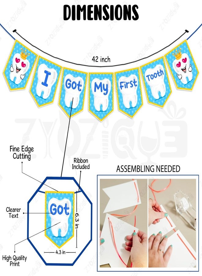 Zyozique® First Tooth Decorations Combo | Tooth Decoration Items for Baby | 1st Tooth Paper Banner, Photo Booth Props, Cake Topper & Cardstock Cutout | First Tooth Party Props (Pack Of 12) - Image 3