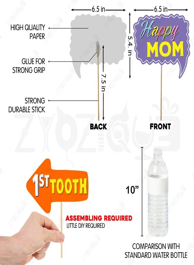 Zyozique® First Tooth Decorations Combo | Tooth Decoration Items for Baby | 1st Tooth Paper Banner, Photo Booth Props, Cake Topper & Cardstock Cutout | First Tooth Party Props (Pack Of 12) - Image 5