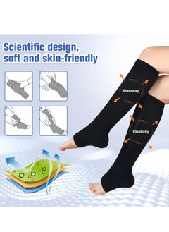 Generic Zipper Compression Socks Women & Men - 2Pairs Calf Knee High 15-20mmHg Open Toe Compression Stocking suit for Walking  - Image 5