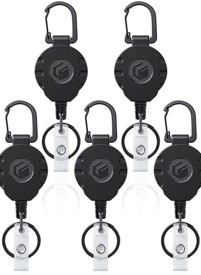 Uniclife - 5 Pack Retractable Keychain Heavy Duty Carabiner Badge Holder Tactical ID Badge Reel for up to 8 oz with Stainless Steel 31.5 Inch Steel Wire Rope Retractable Lanyard Clip and Key Ring - Image 1