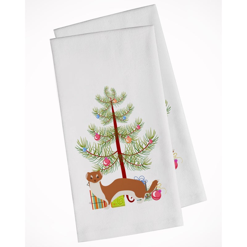 Caroline's Treasures Weasel Christmas White Kitchen Towel Set of 2