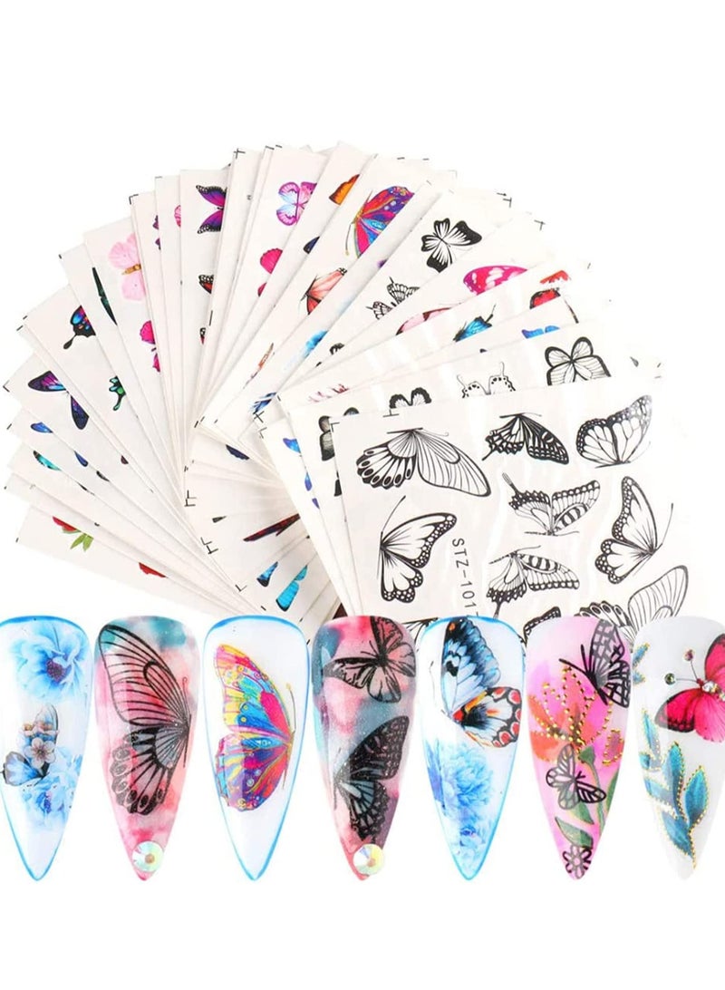 SYOSI Butterfly Nail Art Stickers Water Transfer Sticker with Butterfly Flower Patterns Manicure Tips, DIY Toenails Art Decorations Accessories Decals 30 Sheets - Image 3