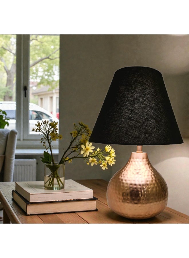 Modern Metal Table Lamp with Fabric Shade – Rose Gold Black Shade, Decorative Bedside & Living Room Lamp, Home Décor Accent (Bulb Not Included) - Image 3
