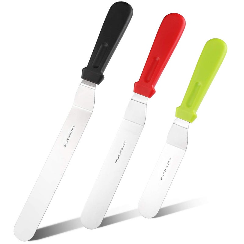 PUCKWAY 3 Metal Cake Offset Spatulas 6 8  10 Inch Frosting Angled Icing Spatula for Decorating