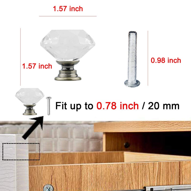 Yourgift 12 Pack Drawer Knobs Diamond Shaped Crystal Glass 40Mm Cabinet Knobs Pull Handles (40 Mm, 12 Pack, Bronze) - Image 3