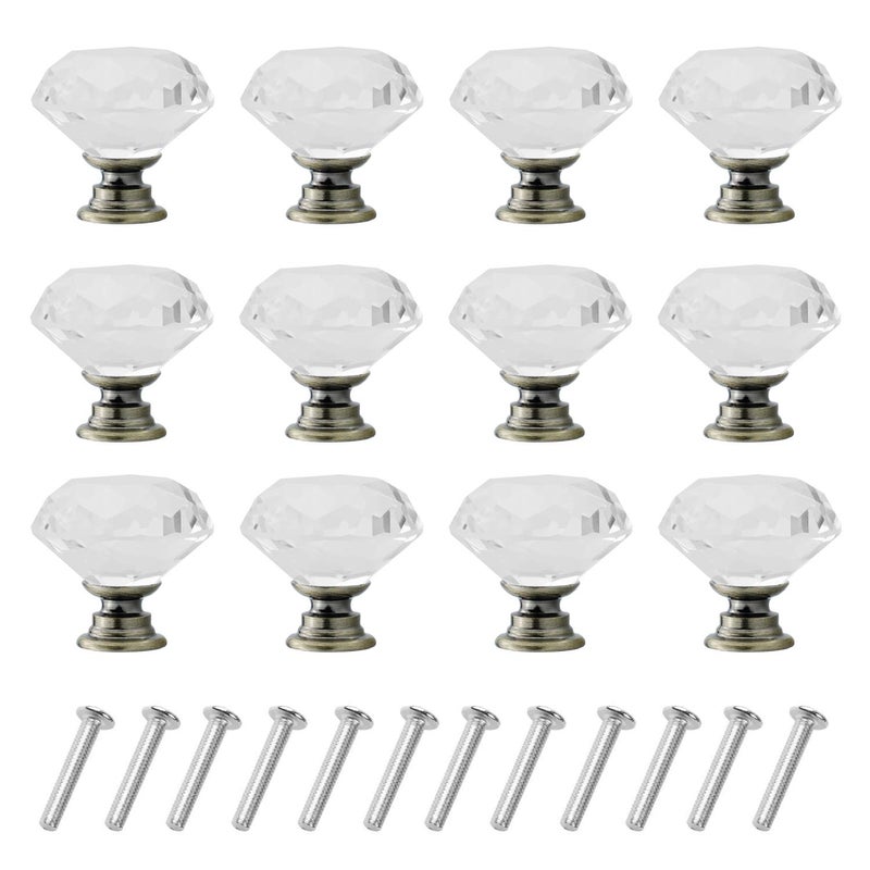 Yourgift 12 Pack Drawer Knobs Diamond Shaped Crystal Glass 40Mm Cabinet Knobs Pull Handles (40 Mm, 12 Pack, Bronze) - Image 1