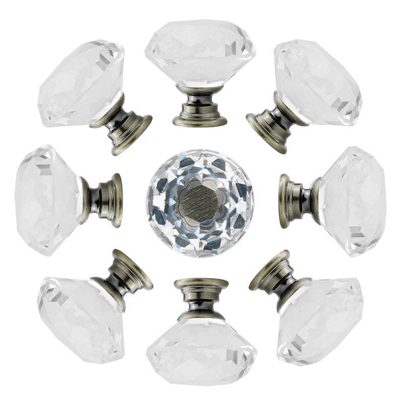 Yourgift 12 Pack Drawer Knobs Diamond Shaped Crystal Glass 40Mm Cabinet Knobs Pull Handles (40 Mm, 12 Pack, Bronze) - Image 2