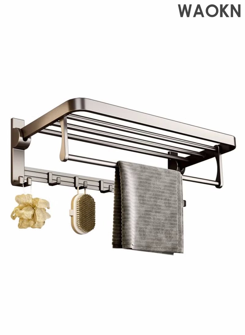 WAOKN Fashionable high-end minimalist bathroom towel rack, storage rack, bathroom pendant set, foldable towel rack with adjustable hooks, rust proof towel rack, bathroom wall mounted, gun grey elegant towel rack 60CM - Image 1