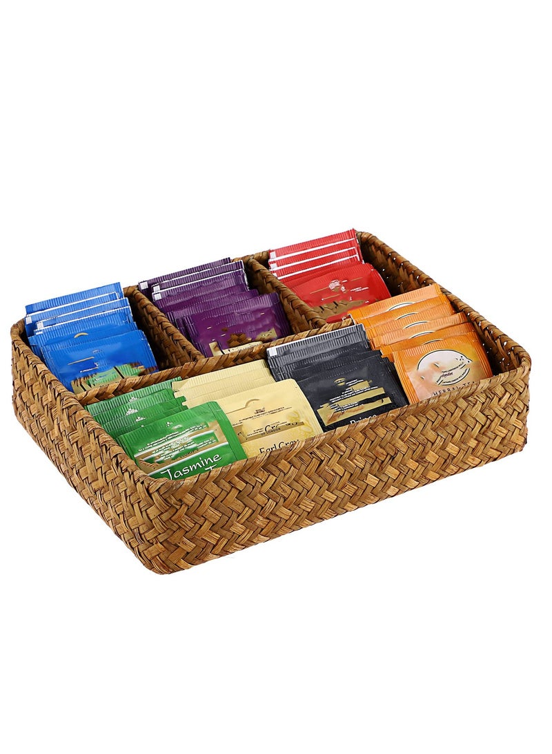 Excefore صينية أكياس الشاي، منظم محطة القهوة - بني | كيس الشاي، كيس السكر، وتخزين قرون القهوة | سلة مقسمة لبار القهوة في المطبخ | درج، رف، حامل سطح العمل - Image 2