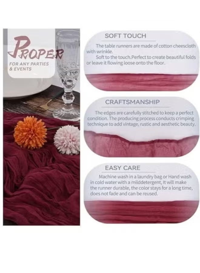 مفرش طاولة شفاف من القماش الكتاني لحفلات الزفاف وحفلات استقبال العروس، قطعة مركزية للطاولة، مقاس 90*400 سم، أحمر - Image 5