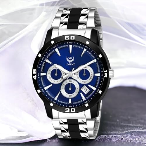 LORENZ Men's Two Tone Chain & Blue dial Analog Stainless Steel Watch -MK-3067K - Image 4