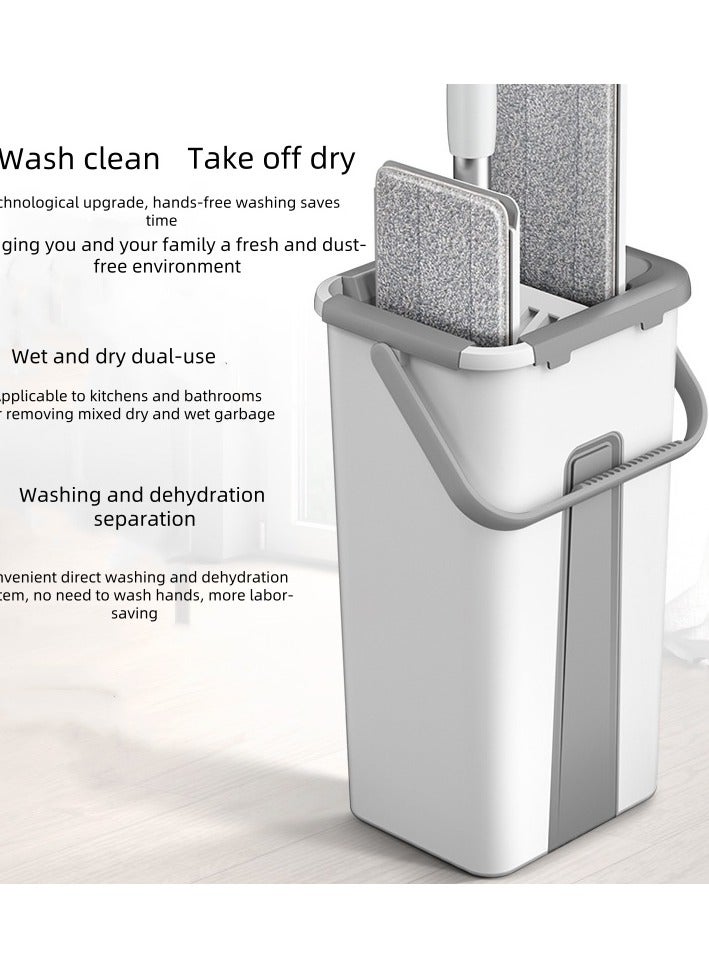 Mop and bucket with wrench set, hands-free flat floor mop and bucket with 2 washable microfiber pads, wet and dry use, 360° rotating floor cleaning system - Image 1