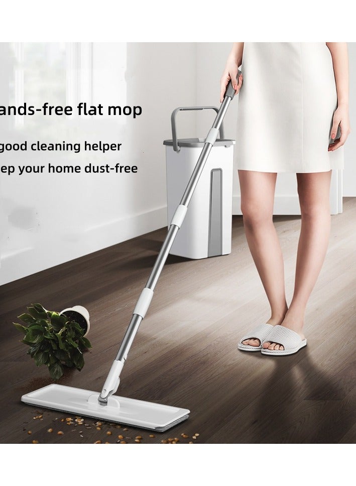 Mop and bucket with wrench set, hands-free flat floor mop and bucket with 2 washable microfiber pads, wet and dry use, 360° rotating floor cleaning system - Image 4