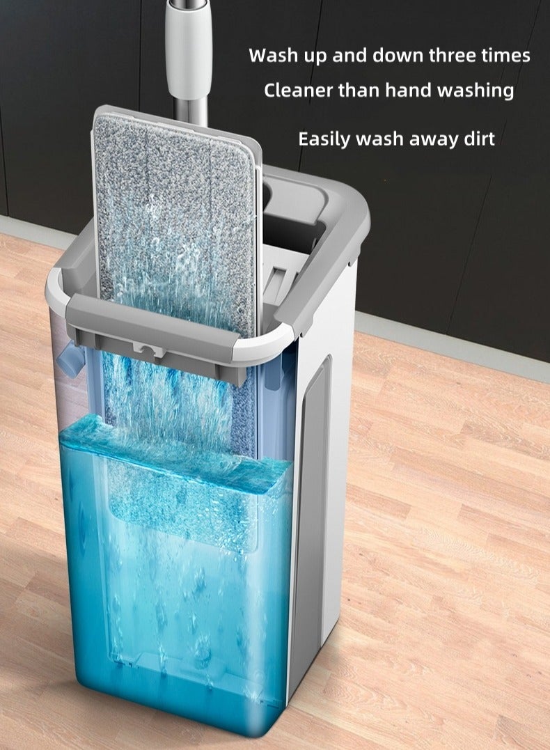 Mop and bucket with wrench set, hands-free flat floor mop and bucket with 2 washable microfiber pads, wet and dry use, 360° rotating floor cleaning system - Image 5