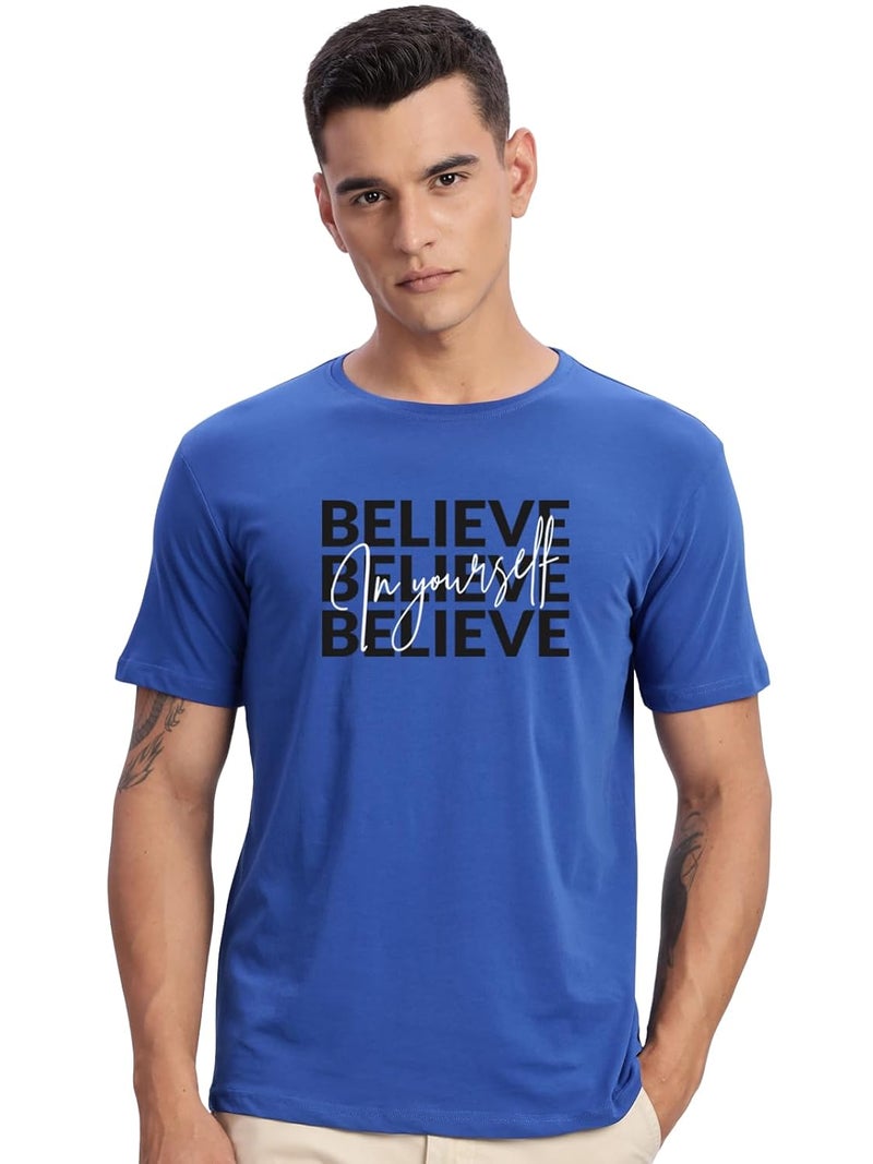 ADRO Men's Royal Blue Motivational Printed T-Shirt - Believe in Yourself Graphic, Regular Fit, Cotton Lycra Stretch Fabric - Image 1