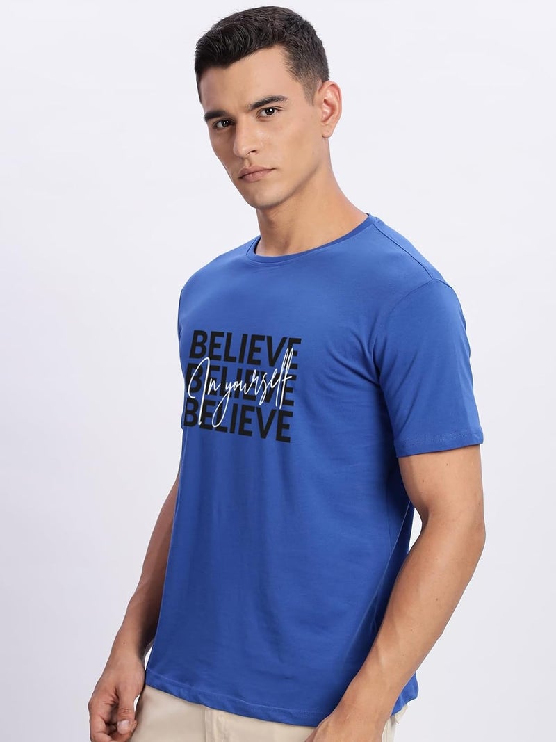 ADRO Men's Royal Blue Motivational Printed T-Shirt - Believe in Yourself Graphic, Regular Fit, Cotton Lycra Stretch Fabric - Image 4