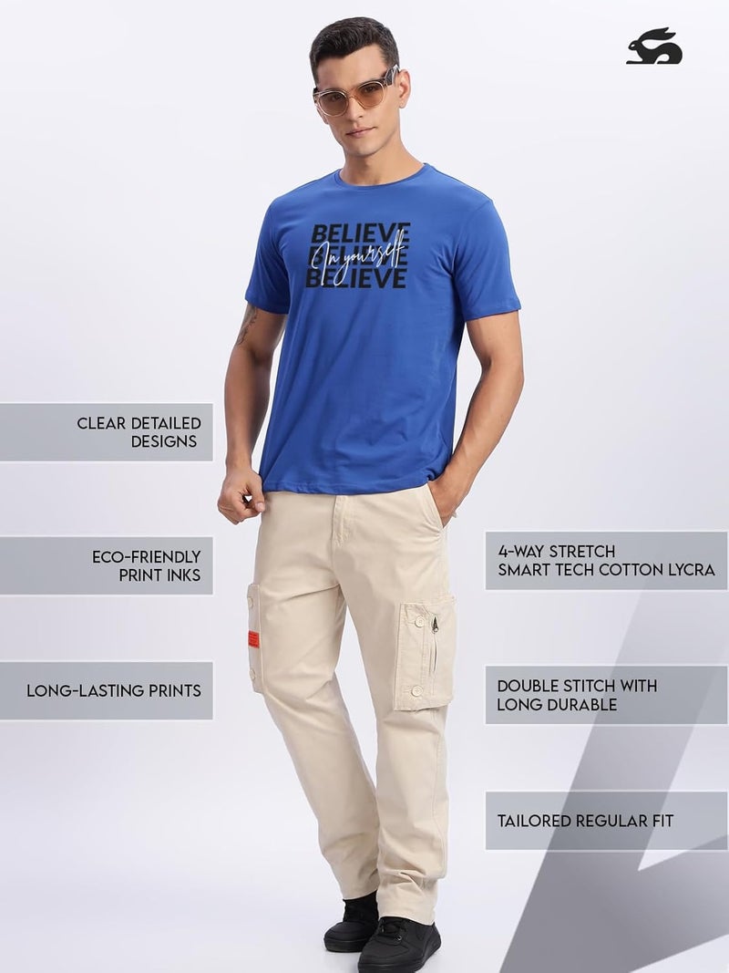 ADRO Men's Royal Blue Motivational Printed T-Shirt - Believe in Yourself Graphic, Regular Fit, Cotton Lycra Stretch Fabric - Image 5