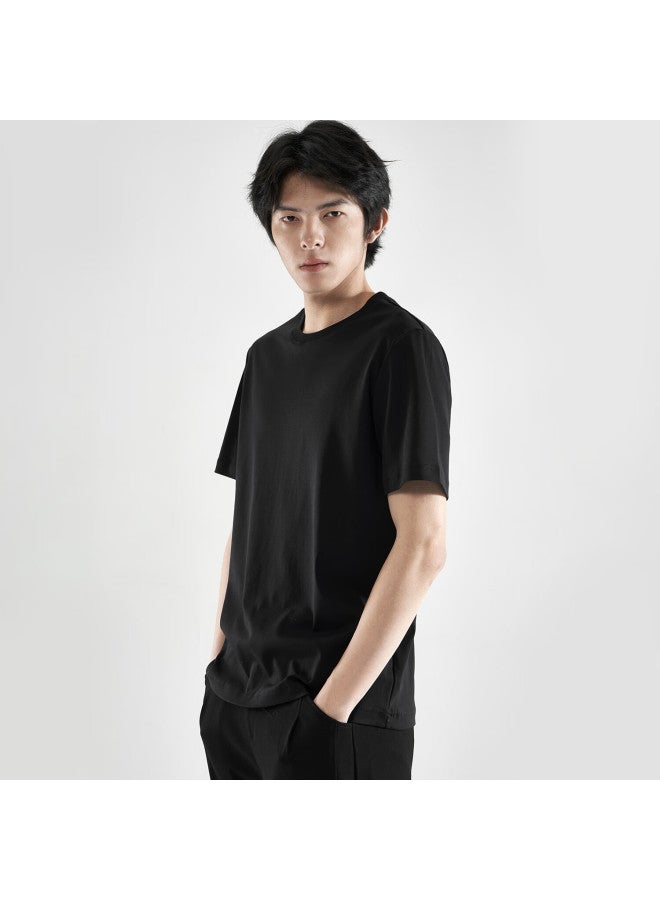 Markless Pure Cotton Men's T-shirt, Summer Cool Short Sleeve Txb0635m, Starry Black, XL - Image 2
