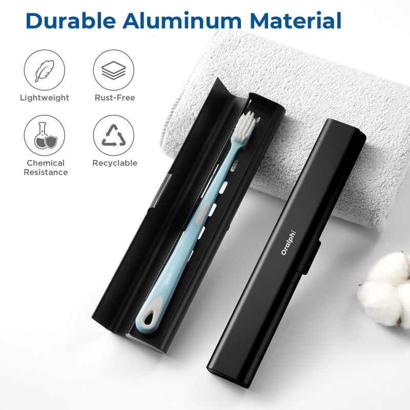 Oralphi Aluminum Toothbrush Travel Case, Portable Travel Toothbrush Holder, Durable Manual Toothbrush Box Container for Traveling, Bathroom, Camping, Business Trip-Black - Image 2