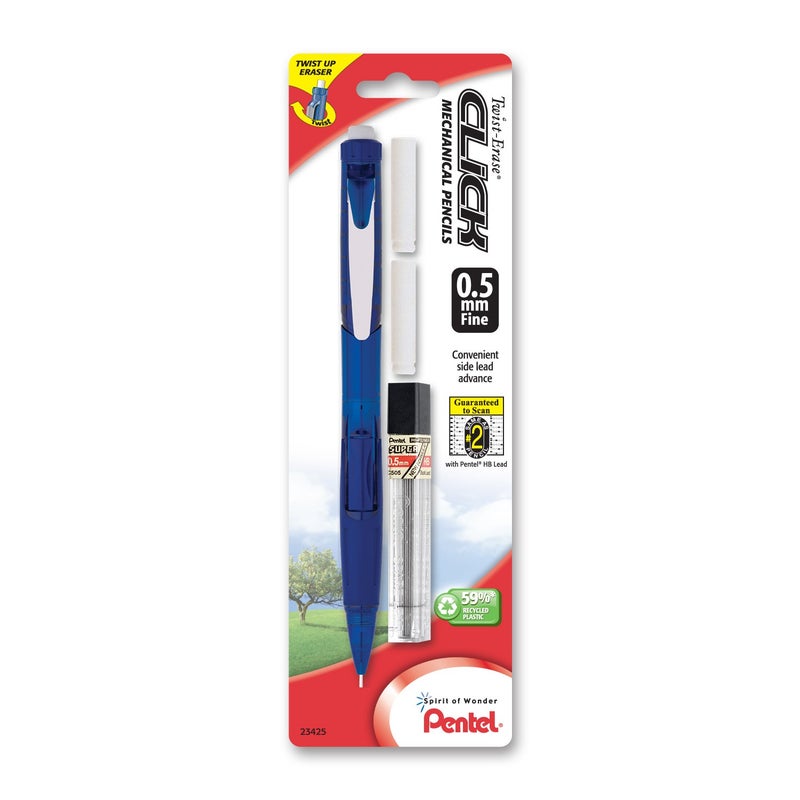 Pentel Twist Erase CLICK Automatic Pencil with 2 Eraser Refills and Lead, 0.5mm, Assorted Barrels, Color May Vary, 1 Pack (PD275TLEBP) - Image 2