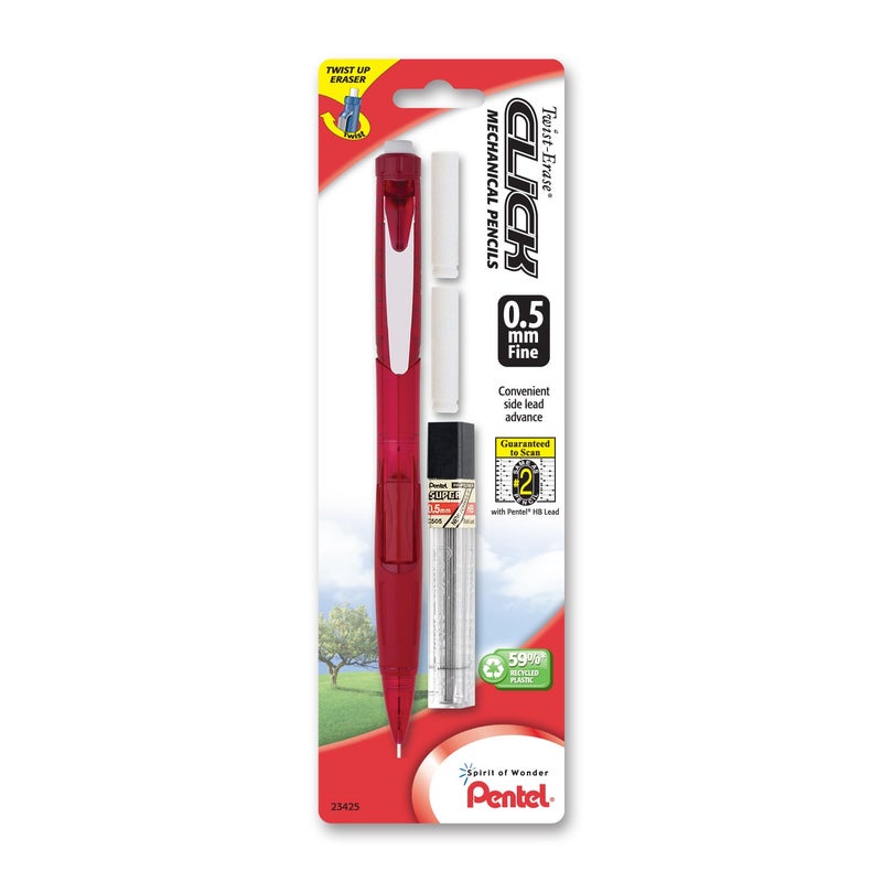Pentel Twist Erase CLICK Automatic Pencil with 2 Eraser Refills and Lead, 0.5mm, Assorted Barrels, Color May Vary, 1 Pack (PD275TLEBP) - Image 1