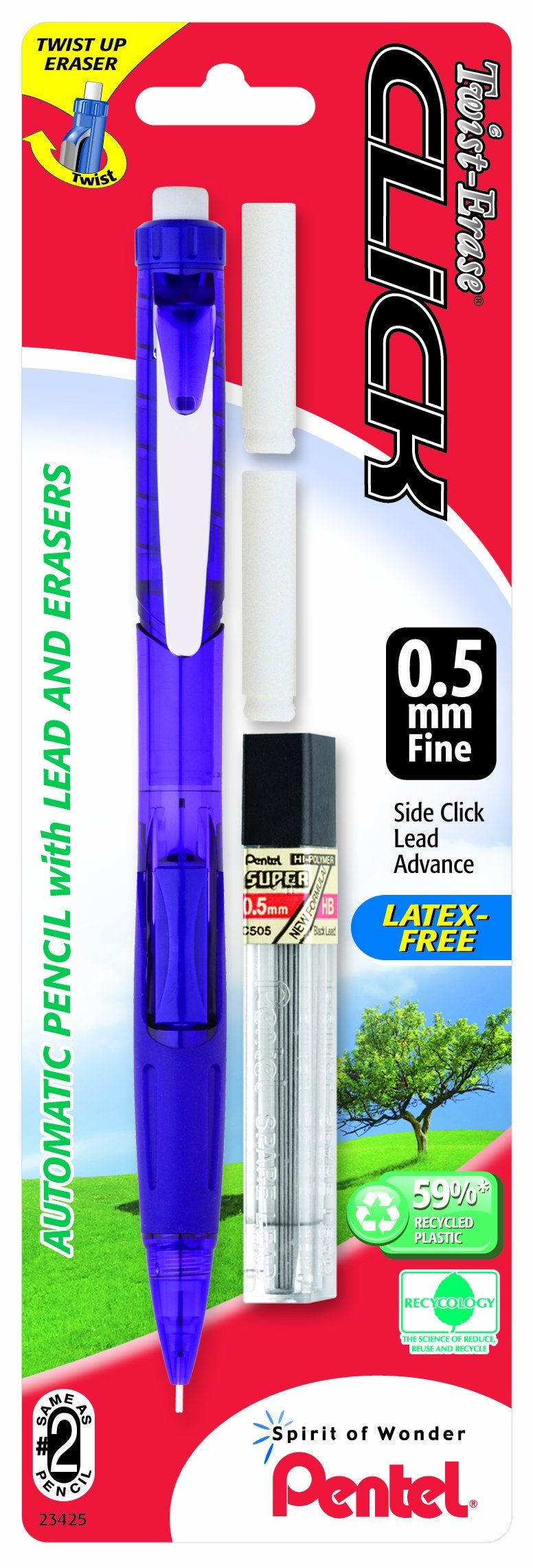 Pentel Twist Erase CLICK Automatic Pencil with 2 Eraser Refills and Lead, 0.5mm, Assorted Barrels, Color May Vary, 1 Pack (PD275TLEBP) - Image 4