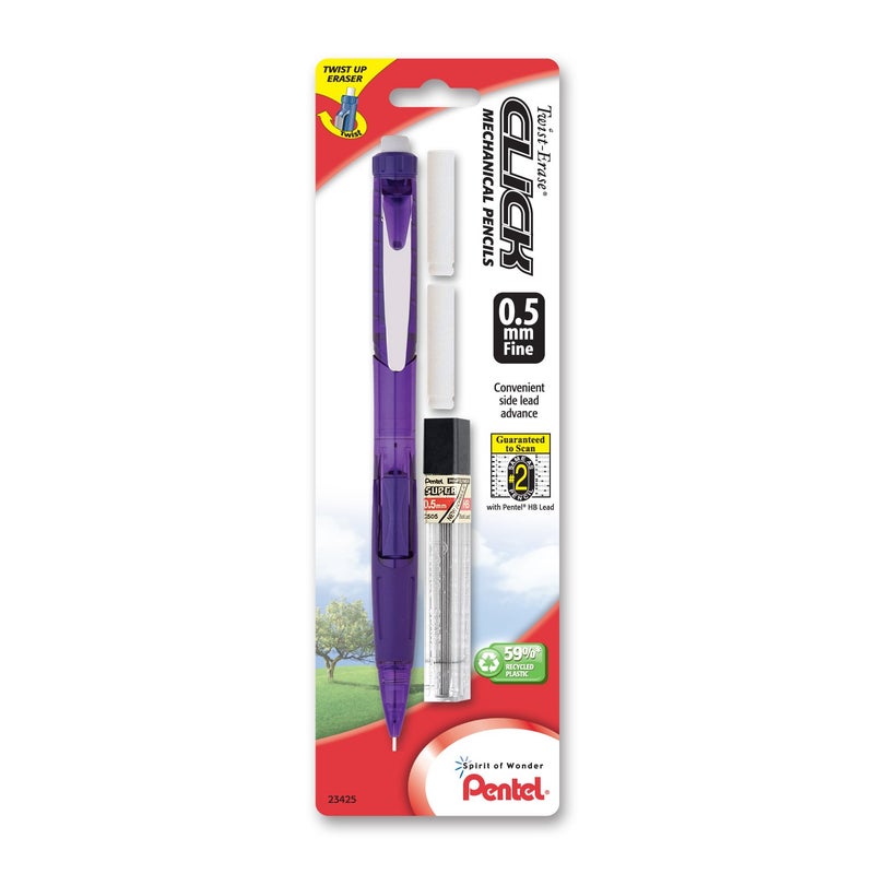 Pentel Twist Erase CLICK Automatic Pencil with 2 Eraser Refills and Lead, 0.5mm, Assorted Barrels, Color May Vary, 1 Pack (PD275TLEBP) - Image 3