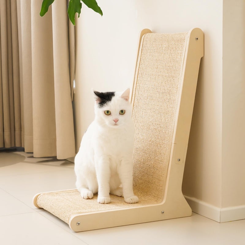 PETKARAY 105° Sisal Cat Scratcher, Sisal Scratch Pad for Indoor Cats, L Shape Kitten Scratching Board, Sturdy Floor Mounted Scratcher with Catnip - Image 1