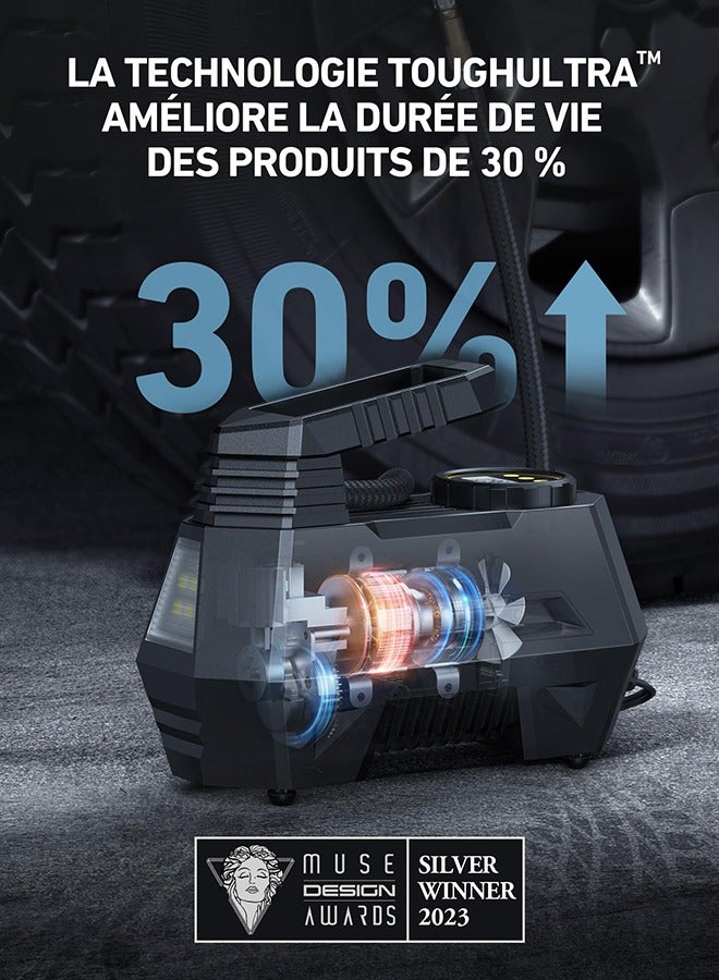 Arabest 12V DC Portable Air Compressor, Car Tyre Inflator, Fast Inflating Pump, Compressor and Electric Inflator, with LED Light, 3M Cable, For Cars and Other Inflatable Objects - Image 2