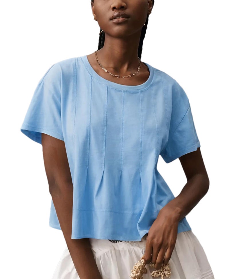 OPCAKM Cute Tops for Women Summer Pleated Swing T-Shirt Casual Babydoll Peplum Tops Lightweight Flowy Loose Fit Tee(Blue-M) - Image 1