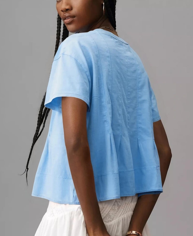OPCAKM Cute Tops for Women Summer Pleated Swing T-Shirt Casual Babydoll Peplum Tops Lightweight Flowy Loose Fit Tee(Blue-M) - Image 5