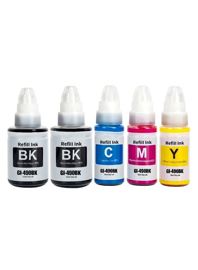 NexNova® ink Set for Canon 490 5-Pack Black*2 Cyan Magenta Yellow for GI 490 for PIXMA G3400 G2400 G1400 G4400 G1411 G2411 G3411 G4411 G4410 G3410 - Image 1